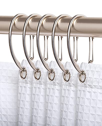 Shower Hooks - Shower Curtain Rings for Bathroom - Rust Proof Shower Curtain Hooks for Shower Curtain or Liner - Set of 12, Brushed Nickel - color: Brushed Nickel
