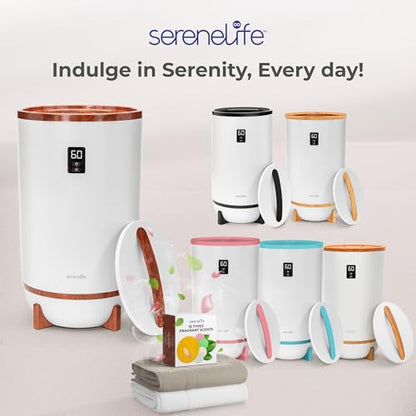 SereneLife Towel Warmer Bucket Style – Portable Blanket Heater with Fragrant Disc Holder, LED Display and Adjustable Timer, Holds 2 Large Towels, Auto Shut-Off, Bathroom Towel Warmer (Cherry) - color: Cherry