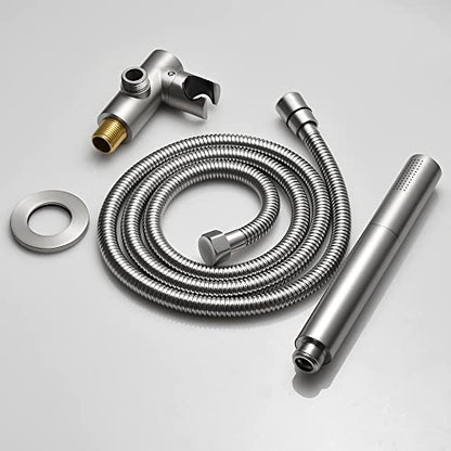 Brushed Nickel Dual Modes Brass Shower Wand High Pressure 7 Inch Brushed Finish Shower Head Sprayer Hand 2 In 1 Function Handheld Shower Head Set with 59 Inch Hose, Bracket - color: Brushed Nickel