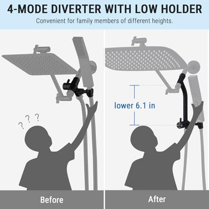 G-Promise 16 Inch All Metal Rain Shower Head with Handheld (Matte Black) | Suits Every Height, Pause Mode Diverter, Massage Mode Handheld, Full Body Coverage, Easy to Install, Modern Bath Upgrade - color: Matte Black, size: 16 Inch