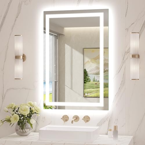 LED Mirror for Bathroom 24x36 Lighted Bathroom Vanity Mirrors with Lights, Brighter Frontlit and Backlit Anti-Fog Mirror, Tempered Glass, Dimmable 3 Colors Light Modes, Memory Function - size: 24"L x 36"W