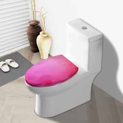 Elongated Toilet Seat A soft textured rose pink Resin Toilet Seat Slow Quiet Close Lid with Quick-Release Hinges Cover Bumpers Easy to Clean Install - color: Multi9, size: 19.5"x14.5"