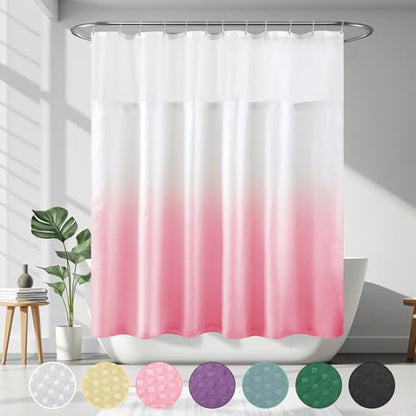 YI & ZE Pink Waffle Weave Shower Curtain with Snap-in Liner, 72W x 72L | Slub Textured Heavy Fabric, Waterproof & Washable, Equipped with 12 Metal Hooks - color: Waffle Pink, size: 72"W x 72"L (Pack of 1)