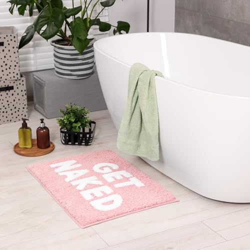 Pink Get Naked Bath Mat Girly Funny Small Bathroom Rugs | Non Slip Washable Bath Rug Quick Dry Absorbent Soft Microfiber Bathmat,17 * 24 Inch - color: Pink, size: 17*24"