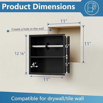 Neodrain Black Recessed Toilet Paper Holder,Double Layer Wet Tissue Holder | Space-Saving Wall Niche Cabinet Storage, Rustproof & Durable,For Bathroom, Kitchen & Vanity - color: Matte Black