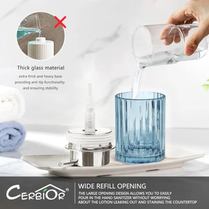 CERBIOR Bathroom Accessories Set, 4 PCS Glass Bathroom Set,Silver Blue | Includes Soap Dispenser, Toothbrush Holder, Toothbrush Cup, Soap Dish for Decorative Countertop and Housewarming Gift - style: Silver Blue