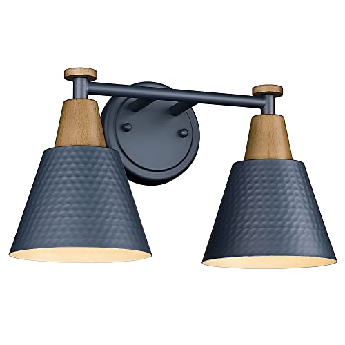 FEMILA 2-Light Bathroom Light Fixtures, Modern Bathroom Vanity Light with Hammered Metal Shade, Dark Blue Sconces Wall Lighting for Mirror Kitchen Bedroom, 4FG59B-2W Blue - color: Navy Blue, size: 15"
