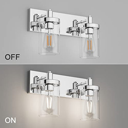 Aipsun Bathroom Vanity Lighting Fixtures Chrome Vanity Light 2 Light Stainless Steel Bathroom Light with Clear Glass Shade(Exclude Bulb) - color: Chrome, size: 2-Light