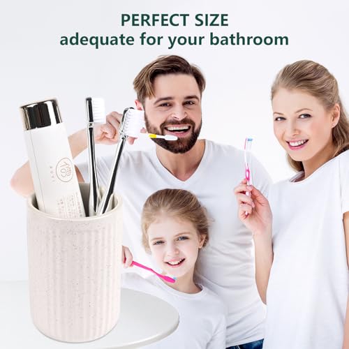 BosilunLife Ceramic Toothbrush Holder - 12oz Bathroom Toothbrush Holder Beige Tooth Brush Holders Tumbler Cups Reusable Toothbrush Mouthwash Cup Small Toothbrush and Toothpaste Holder - color: Beige-vsc, size: striped-cylinder