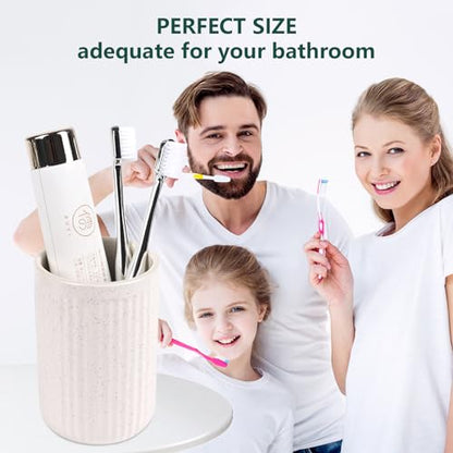 BosilunLife Ceramic Toothbrush Holder - 12oz Bathroom Toothbrush Holder Beige Tooth Brush Holders Tumbler Cups Reusable Toothbrush Mouthwash Cup Small Toothbrush and Toothpaste Holder - color: Beige-vsc, size: striped-cylinder