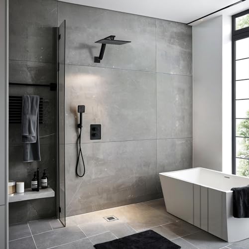 16 Inch S Shape Oil Rubbed Bronze Shower Head Arm, Square Wall Mounted Shower Arm and Flange Included - color: Oil Rubbed Bronze