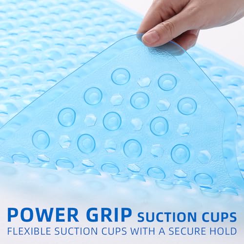 MOONFLY Shower and Bathtub Mat,40x16 Inches,Extra Long Non Slip Mats with Suction Cups and Drain Holes, Machine Washable and Anti Slip Bathmats, Bathroom Mats for Tub Nonslip (Clear Blue) - color: Clear Blue