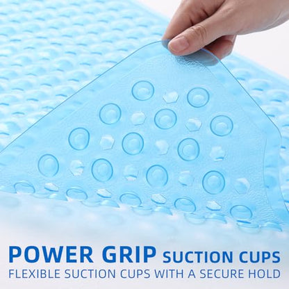 MOONFLY Shower and Bathtub Mat,40x16 Inches,Extra Long Non Slip Mats with Suction Cups and Drain Holes, Machine Washable and Anti Slip Bathmats, Bathroom Mats for Tub Nonslip (Clear Blue) - color: Clear Blue
