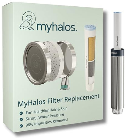 MyHalos Handheld Shower Filter Cartridge, High Pressure, 3-Month Supply | Fits MyHalos Hand Held Head, Removes Chlorine & Heavy Metals, Travel Ready, Replacement Easy Swap Filter - Lasts 3 Months