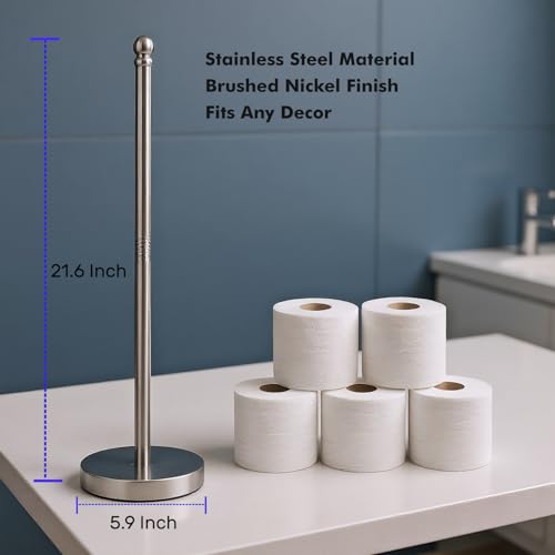Toilet Paper Holder Stand Holding Up to 5 Paper Rolls, Free-Standing Spare Rolls Storage Holder, Stainless Steel (Brushed Nickel) - color: Brushed Nickel
