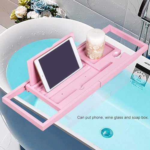 JEOZBM Bath Tray, Bamboo Bath Table Tray, Retractable Bathtub Shelf,Bathtub Caddy Tray, Expandable Bathroom Accessories for Wine, Phone, Book(90CM-Rose) - color: Rose