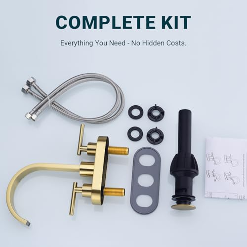 TRUSTMI 4" Centerset Bathroom Faucet, Brushed Gold - High-Flow Waterfall Spout for Deep Sinks, 360° Swivel, 2 or 3 Hole Deck Mount, Includes Drain & Supply Lines - color: Brushed Gold