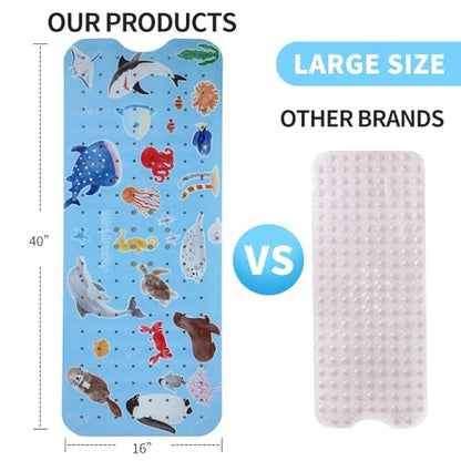 Bath Tub Shower Mat Non Slip Kids Bathtub Mat Anti Slip Baby Bath Mat for Tub 40 x 16 Inch Extra Long Toddler Bath Mat with Suction Cups and Drain Holes for Bathroom Floor,Penguin Seal - color: Penguin Seal