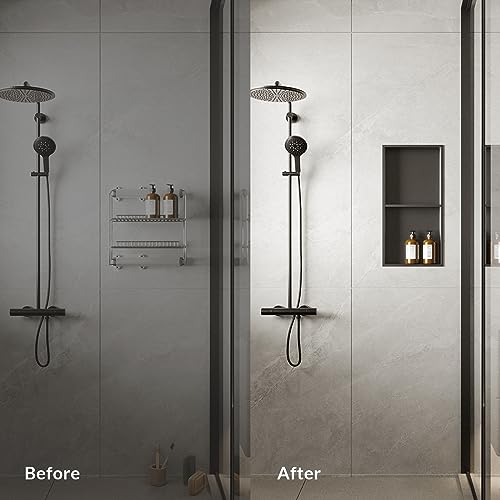 24x12 Shower Niche, No Tile Needed Insert, 304 Stainless Steel, Sloped Base, Matte Black in-Wall Shelf - color: Matte Black B, size: 12''×24''