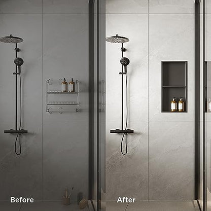 24x12 Shower Niche, No Tile Needed Insert, 304 Stainless Steel, Sloped Base, Matte Black in-Wall Shelf - color: Matte Black B, size: 12''×24''