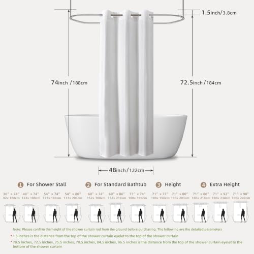 eachope No Hook Shower Curtain, Waterproof Slub Fabric, White 48x74 in | no separate liner, split grommets, waterproof backing, weighted hem, 160GSM slub fabric, machine washable, renter friendly - color: White, size: 48"W x 74"L (Pack of 1)