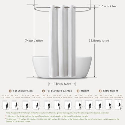 eachope No Hook Shower Curtain, Waterproof Slub Fabric, White 48x74 in | no separate liner, split grommets, waterproof backing, weighted hem, 160GSM slub fabric, machine washable, renter friendly - color: White, size: 48"W x 74"L (Pack of 1)