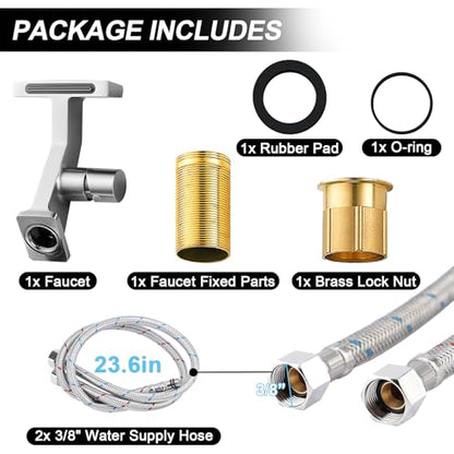 BAKALA Bathroom Sink Faucets Brushed Nickel, Waterfall Bathroom Faucet 1 Hole, Single Handle Brass Bathroom Faucet Deck Mount with 2 Supply Hoses for Basin Lavatory Vanity - color: Brushed Nickel