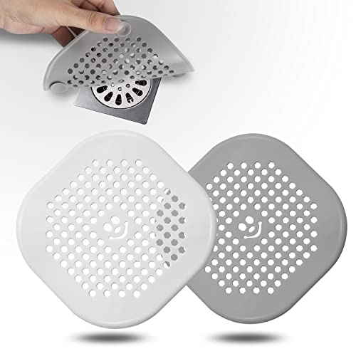 2 Pack Drain Hair Catcher Silicone Drain Protector Hair Stopper with Suction Cup for Shower Kitchen Bathroom White Grey - color: Whitegrey