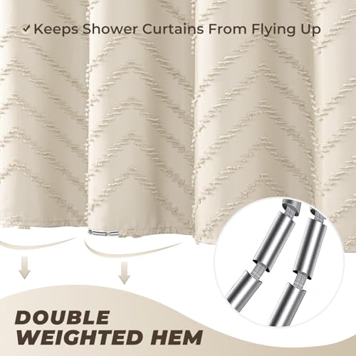 Beige Boho Shower Curtain 72 x 72 Modern Farmhouse Shower Curtain Bohemian Chic Tufted Chevron Textured Striped Minimalist Shower Curtains Woven Fabric Beige Shower Curtains | Textured Tufted Chevron Striped,Modern Minimalist Cloth Shower Curtains for Bat
