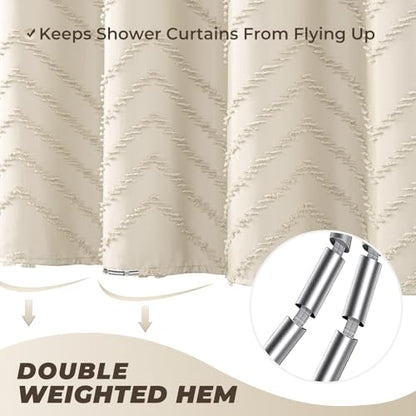 Beige Boho Shower Curtain 72 x 72 Modern Farmhouse Shower Curtain Bohemian Chic Tufted Chevron Textured Striped Minimalist Shower Curtains Woven Fabric Beige Shower Curtains | Textured Tufted Chevron Striped,Modern Minimalist Cloth Shower Curtains for Bat