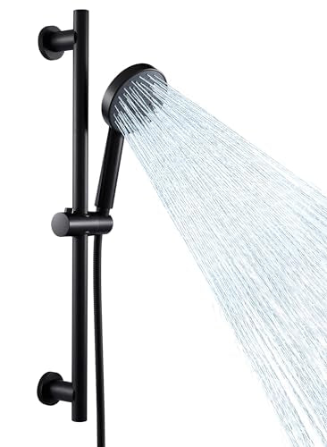 KES Adjustable Shower Head Holder with Slide Bar Combo, Handheld Shower Head with Hose 5-Function Handheld Shower Kit with Handheld Set Matte Black, F204-BK-C1 - color: Matte Black