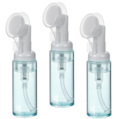 3 PCS Empty Foaming Pump Dispenser Facial Cleanser Foaming Bottle Small Mousse Foaming Soap Pump Container with Massage Clean Brush Head for Lash Cleanser Hand Soap Shampoo to Travel