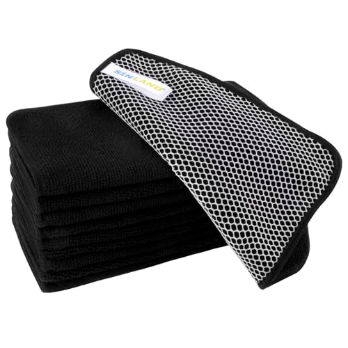 Dish Cloth for Washing Dishes Kitchen Washcloth Cleaning Cloth | 7.87x7.87inch 10pack Kitchen Towels Rags, Microfiber Cleaning Cloths, Wash Cloths with Poly Scour Side, Wholesale, Black - color: Black, size: 7.87inchx7.87inch 10pack