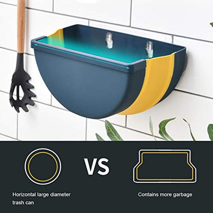 Hanging Trash Can, Garbage Can Trash Bin Folding Trash Can Collapsible Waste Basket Wall Mounted Trash Can for Kitchen Bathroom(Green)