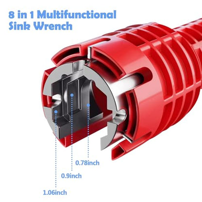 8-in-1 Sink Wrench – Multifunctional Plumbing Tool for Faucet, Pipe & Aerator Repair, ABS & Zinc Alloy Basin Wrench with Extended Reach for Kitchen & Bathroom