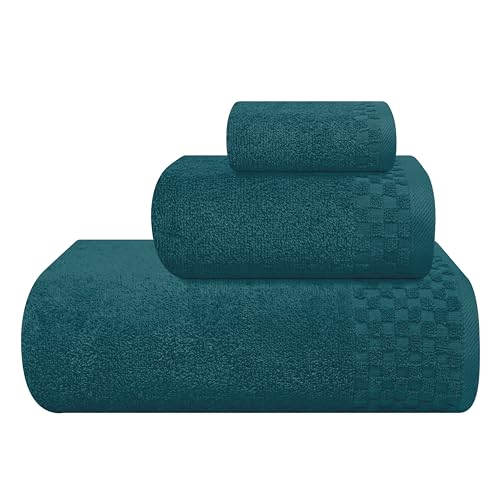 MyOwn Ultra Soft 3 Pack Cotton Towel Set, Contains a Bath Towels 28x55 inch, a Hand Towels 16x24 inch & a Wash Coths 12x12 inch, Ideal Everyday use, Compact & Lightweight - Teal - color: Teal, size: 3 Pack Set