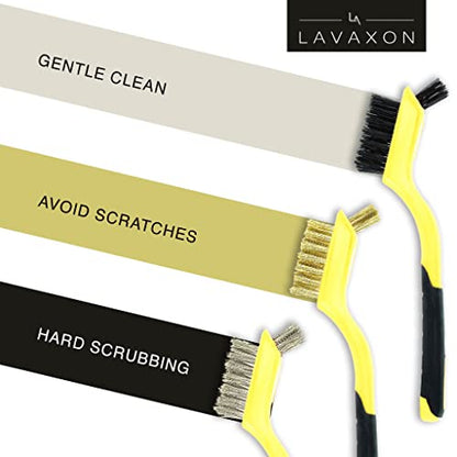 Wire Brush Set 3Pcs - Nylon/Brass/Stainless Steel Bristles with Curved Handle Grip for Rust, Dirt & Paint Scrubbing with Deep Cleaning – 7 Inches (Yellow) - color: Yellow