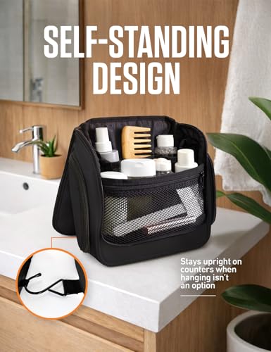 VENTURE 4TH Hanging Travel Toiletry Bag, 18 Compartments - Black | Hangs on rails, hooks or doors; stands upright. Removable TSA pouch. Water-resistant Nylon 290D Twill, reinforced stitching. - color: Black