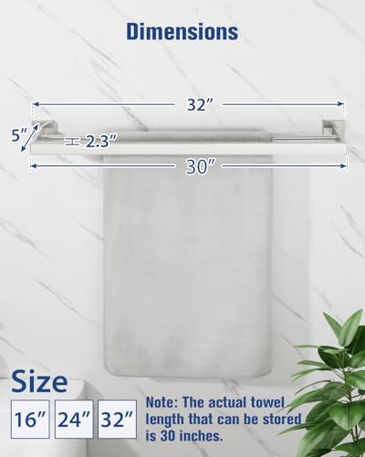 Alise Double Towel Bar, 32" SUS304 Stainless Steel Towel Racks for Bathroom, Long Bathroom Towel Rack Wall Mounted, Heavy Duty Towel Holder, Brushed Nickel - color: Brushed Nickel, size: Double 32 Inch