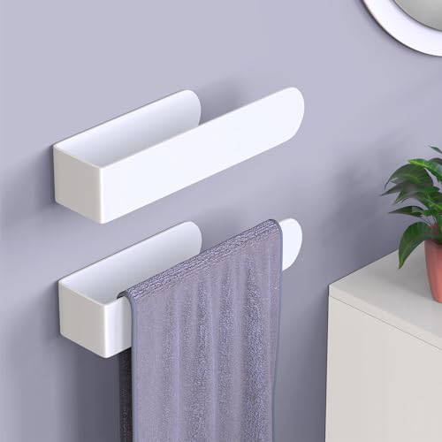 HUFEEOH 2 Pack Adhesive Hand Towel Holder, Kitchen Towel Rack Towel Bars Wall Mounted, Stainless Steel Bath Towel Hanger for Bathroom Hotel Kitchen (White, 8 Inch(2PC)) - color: White, size: 8 Inch (2PC)