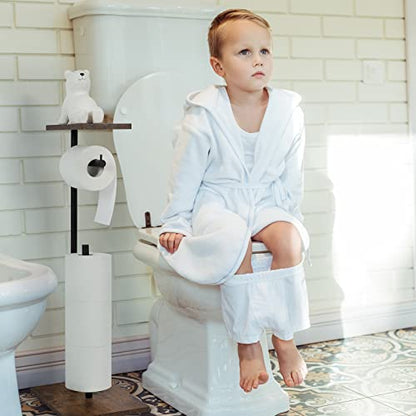 Toilet Paper Holder Stand Bathroom Toilet Paper Roll Holder with Shelf, Free Standing Toilet Paper Holders Floor Stand Freestanding Tissue Dispenser for Reserve Wipe Mega Rolls, Phone - color: Rustic Brown
