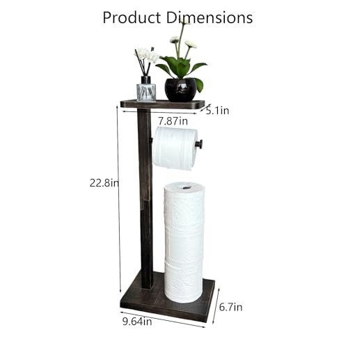 Bamboo Freestanding Bathroom Toilet Paper Holder Stand with Phone Shelf and Storage, Holds 3 Extra Mega Rolls(Balck) - color: Balck