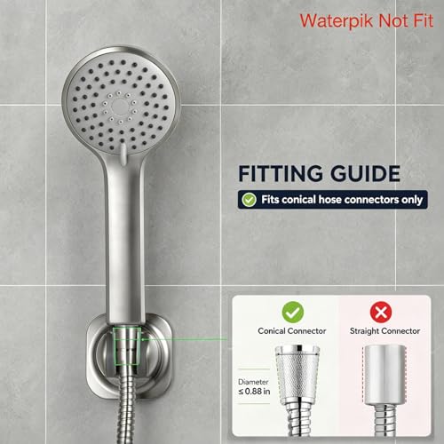 Handheld Shower Head Holder - 5 Angles Adjustable - Concealed Adhesive Mount with Screw Option - Wall Mount Shower Hose Holder (Brushed Nickle) - color: Brushed Nickle