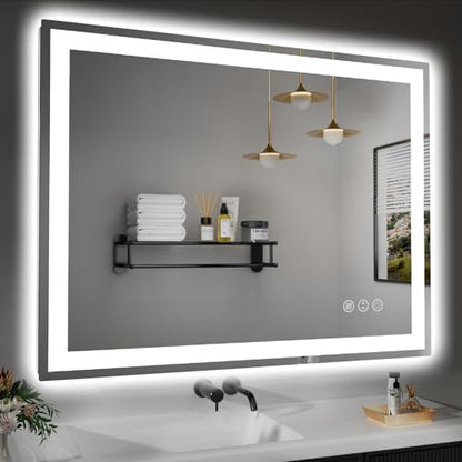 40"x 32" LED Bathroom Mirror with Lights, Double Lights Dimmable, Anti-Fog, Front and Backlit LED Mirror for Bathroom, Lighted Bathroom Vanity Mirror with Tempered Glass (Horizontal/Vertical) | Front & Backlit, Anti-Fog, Dimmable, Memory Function, Tempere