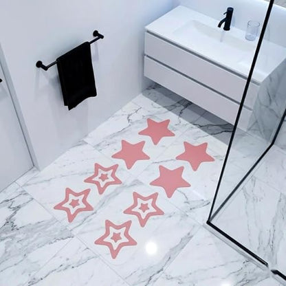 LOGOFUN 12 Pcs Star Anti-Slip Bathtub Stickers, Pink | Provides Textured Traction Points to Smooth Tub and Shower Surfaces, For Bathrooms, Steps, Tiles, and Clean Flat Areas