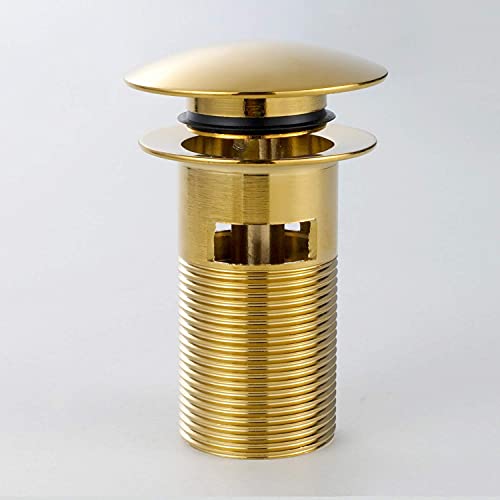 Pop Up Sink Drain with Overflow Bouncing Style Stopper Brass Gold Finish… - color: Gold Pop Up Sink Drain With Overflow