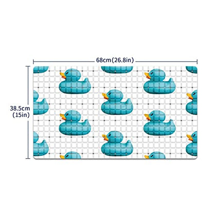 Bath Tub Mat Non Slip Shower Mat Cute Blue Duck Pattern Extra Long Bathtub Mat 26.8x15 inches Bathroom Bath Mat with Suction Cups Drain Holes Machine Washable - color: Cute Blue Duck Pattern