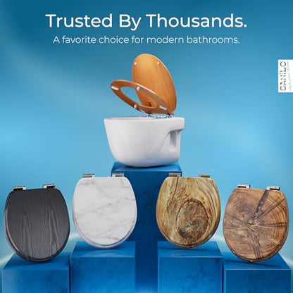 SANILO Wooden Toilet Seat with Soft Close [ROUND] - Decorative, Quiet & Slow Close Molded Wood Seat - With Strong Bumpers & Hinges - Adjustable Fit – Wood - color: Wood