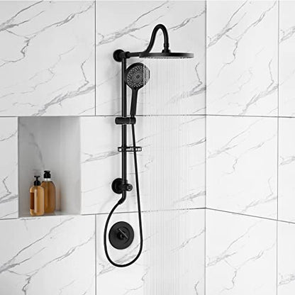 Tearel 9 Inches Rainfall Shower Head and Handheld Showerhead Combo Shower System with Slide Bar, Matte Black - color: Matte Black