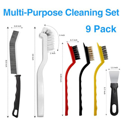 Crevice Cleaning Brush 9-Pack - Heavy Duty Hard Bristle Gap Brush for Deep Cleaning - Ultra-Thin Window Track Cleaning Tool for Shower Grout